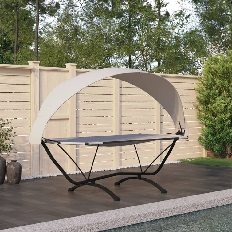 Dakota Fields Outdoor Lounge Bed With Canopy Cream Steel And Oxford